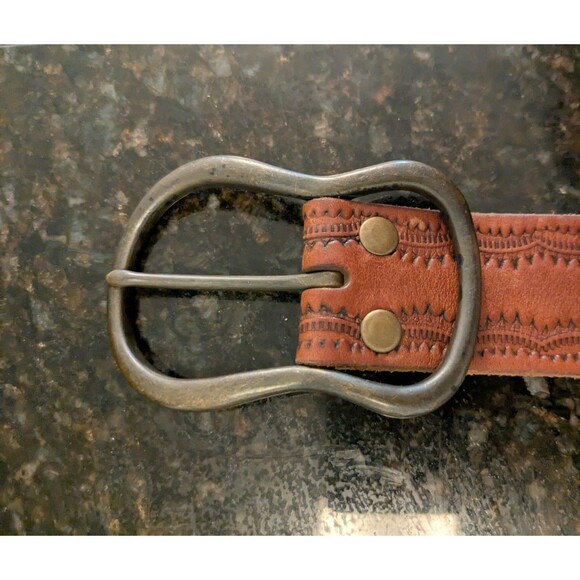 Levi's Belt Mens Sz 39 Brown Tooled Leather - Picture 7 of 7